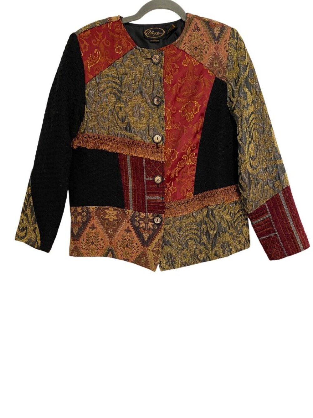 Vintage Alex Kim Blazer Women’s S Multicolor Tapestry Patchwork Jacket Button Up